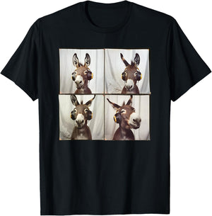 DJ Animal With Headphones Music Men Women Kids Quirky Donkey , Small, Black T-Shirt - T-Shirt | Black
