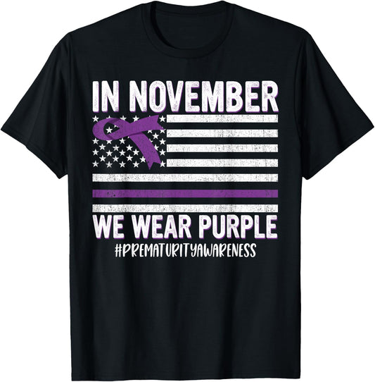 Prematurity Awareness Ribbon USA Flag T-Shirt - T-Shirt | Black