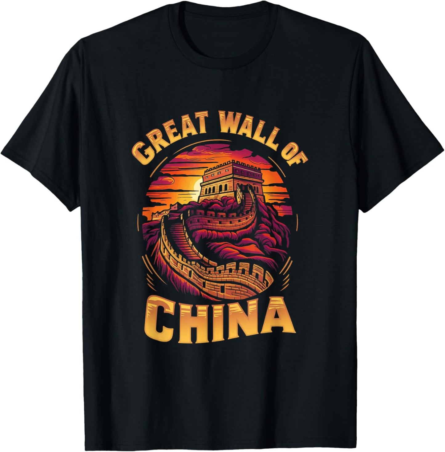 Great Wall of China Historic Landmark Sunset T-Shirt - T-Shirt | Black