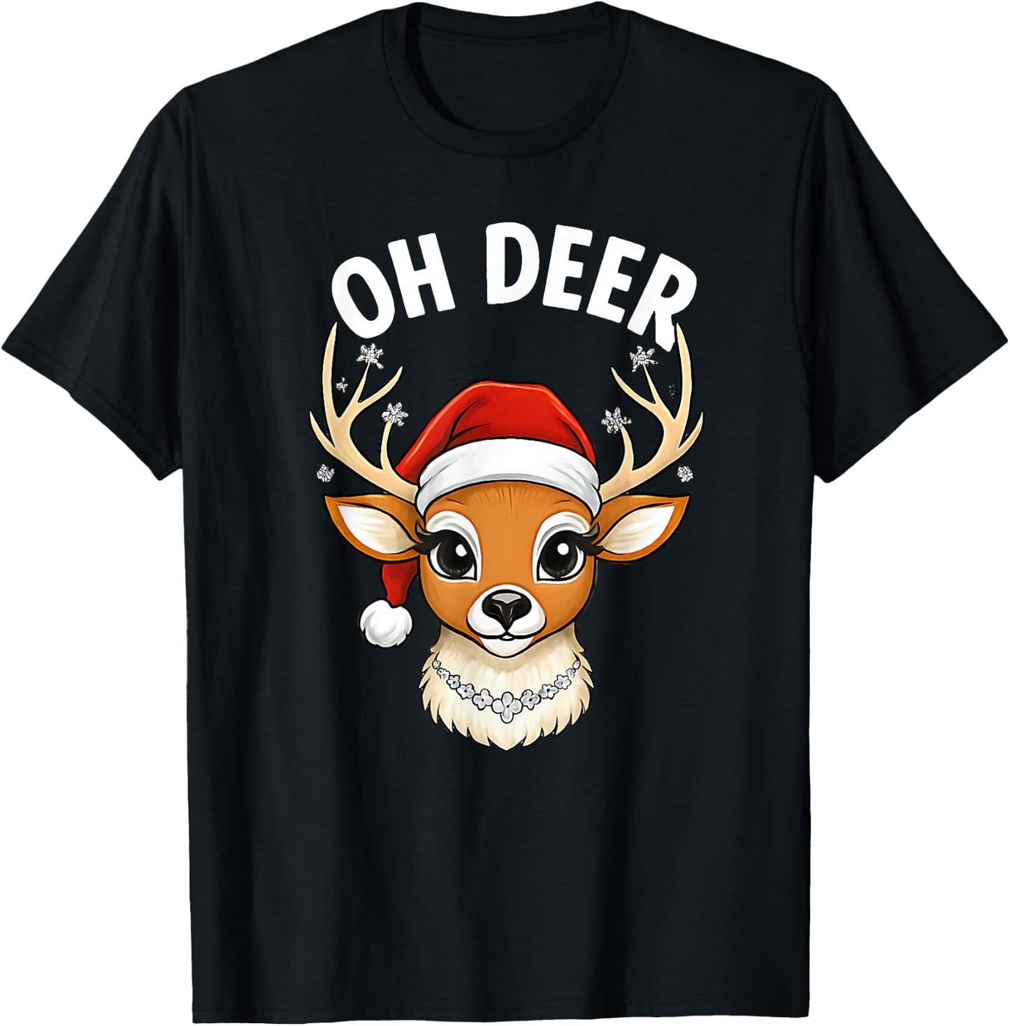 Funny Oh Deer Reindeer Cute Christmas Pun Winter Holiday T-Shirt - T-Shirt | Black