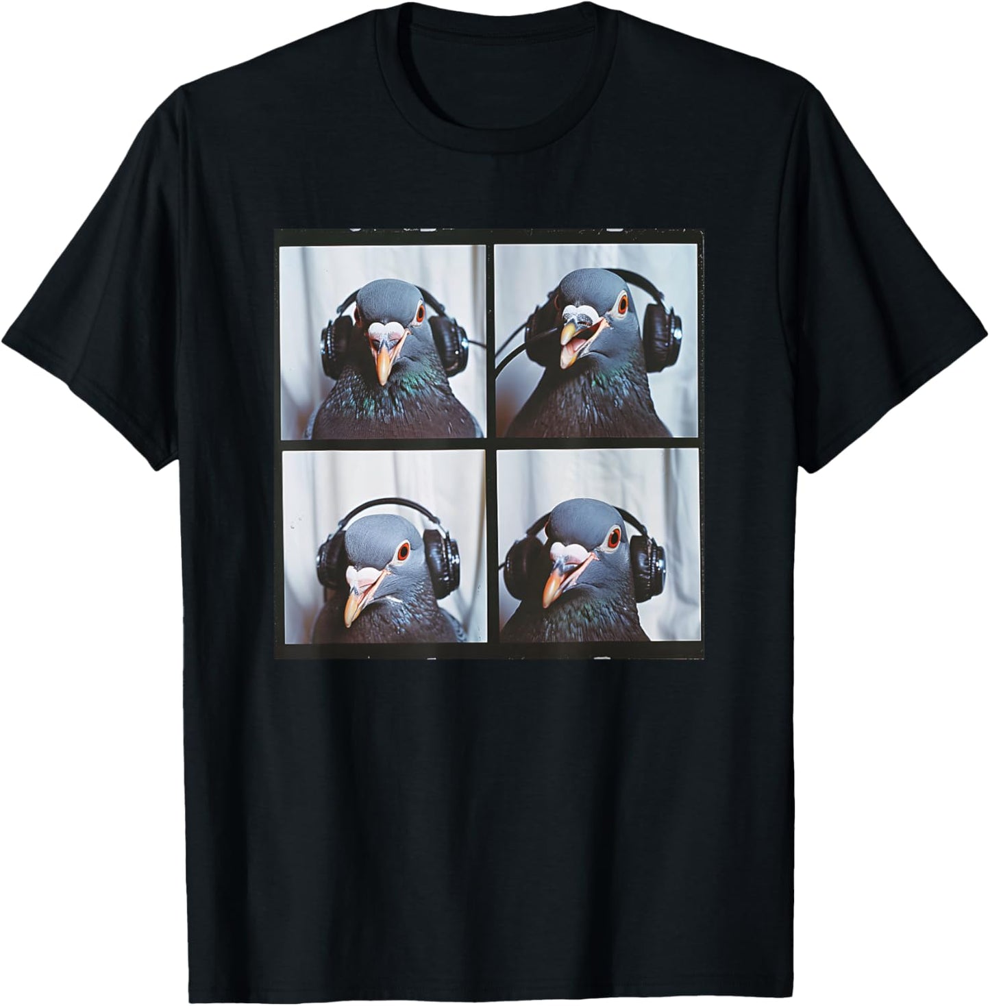 Pigeon Wearing Headphones Singing Pigeon Fancier Photobooth T-Shirt - T-Shirt | Black