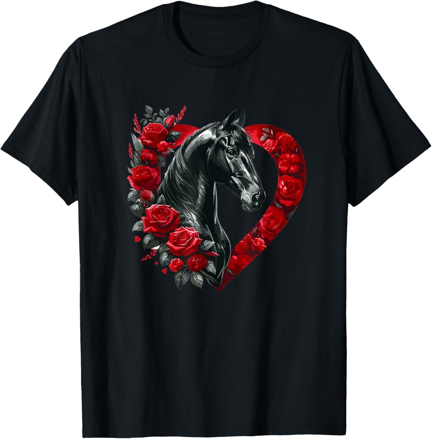 My Horse Is My Valentine A Black Horse with Roses and Hearts T-Shirt - T-Shirt | Black