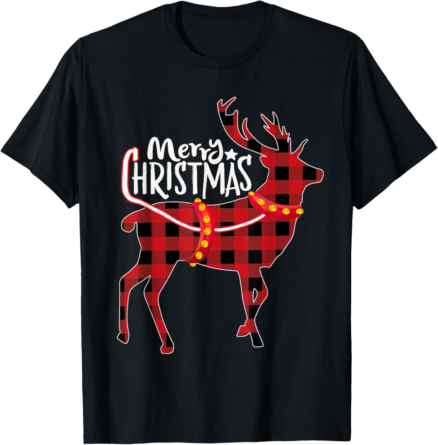 Pajamas Red& Black Plaid Flannel Christmas Reindeer Lovers T-Shirt - T-Shirt | Black