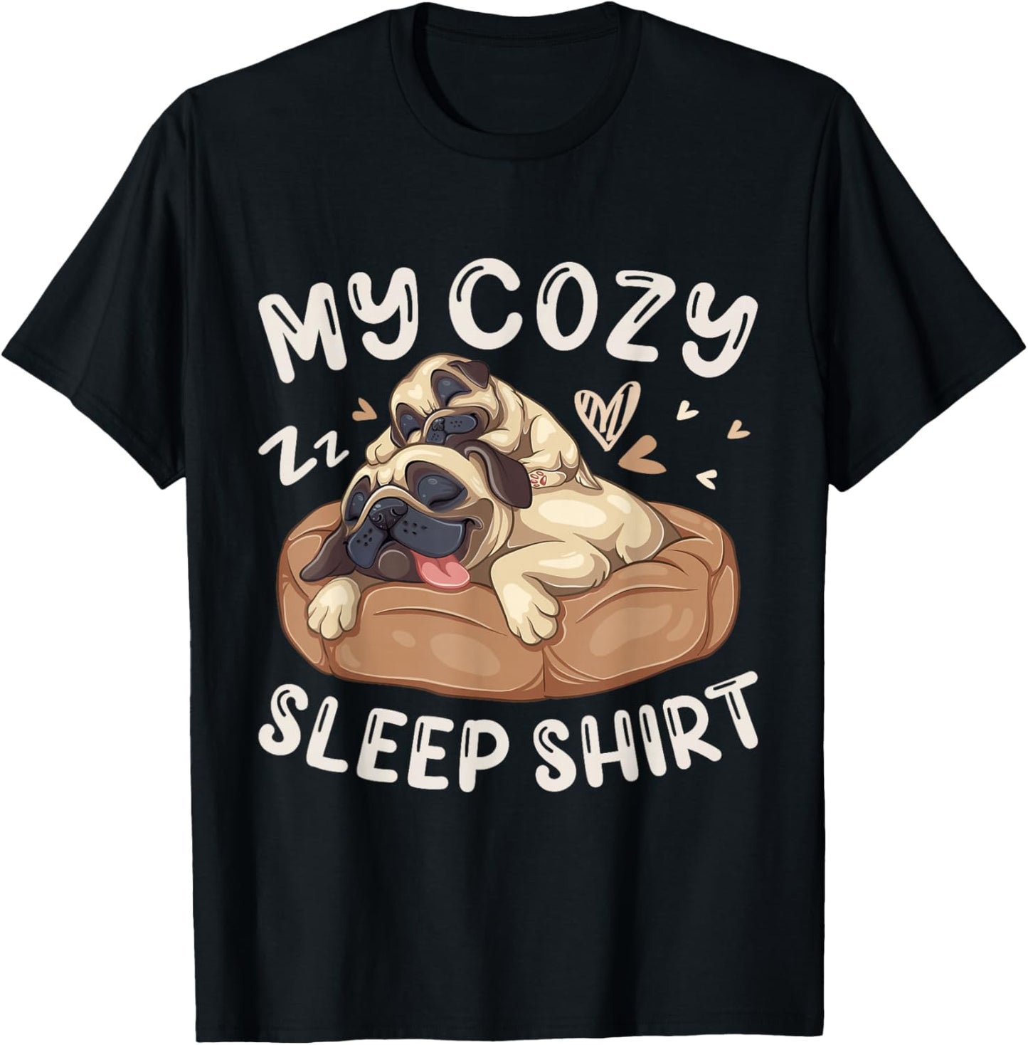 My Cozy Sleep Shirt, Pug Dog with Puppy T-Shirt - T-Shirt | Black