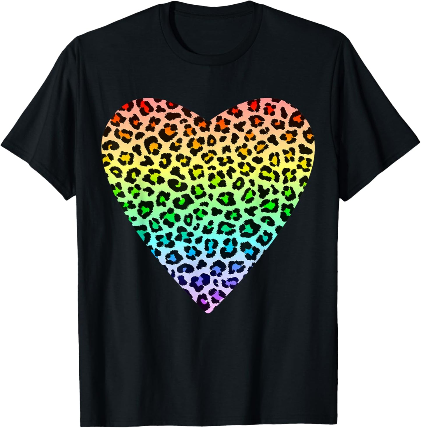 Heart Rainbow Cheetah Leopard Tiger Print T-Shirt - T-Shirt | Black
