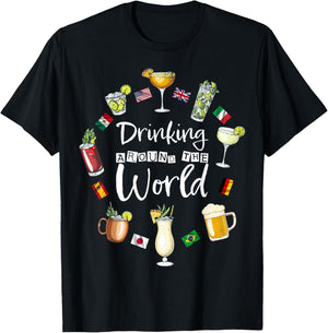Drinking Around The World Vacation Drinking Showcase Funny T-Shirt - T-Shirt | Black