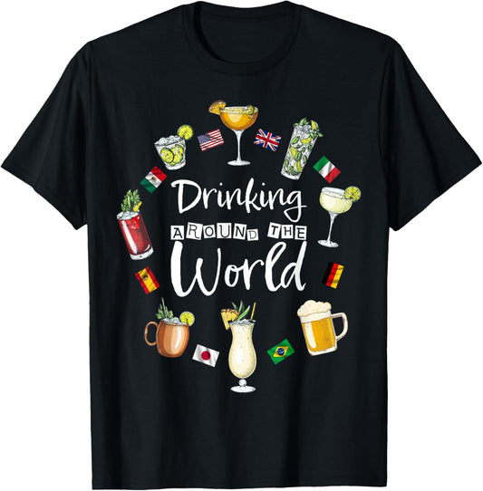 Drinking Around The World Vacation Drinking Showcase Funny T-Shirt - T-Shirt | Black