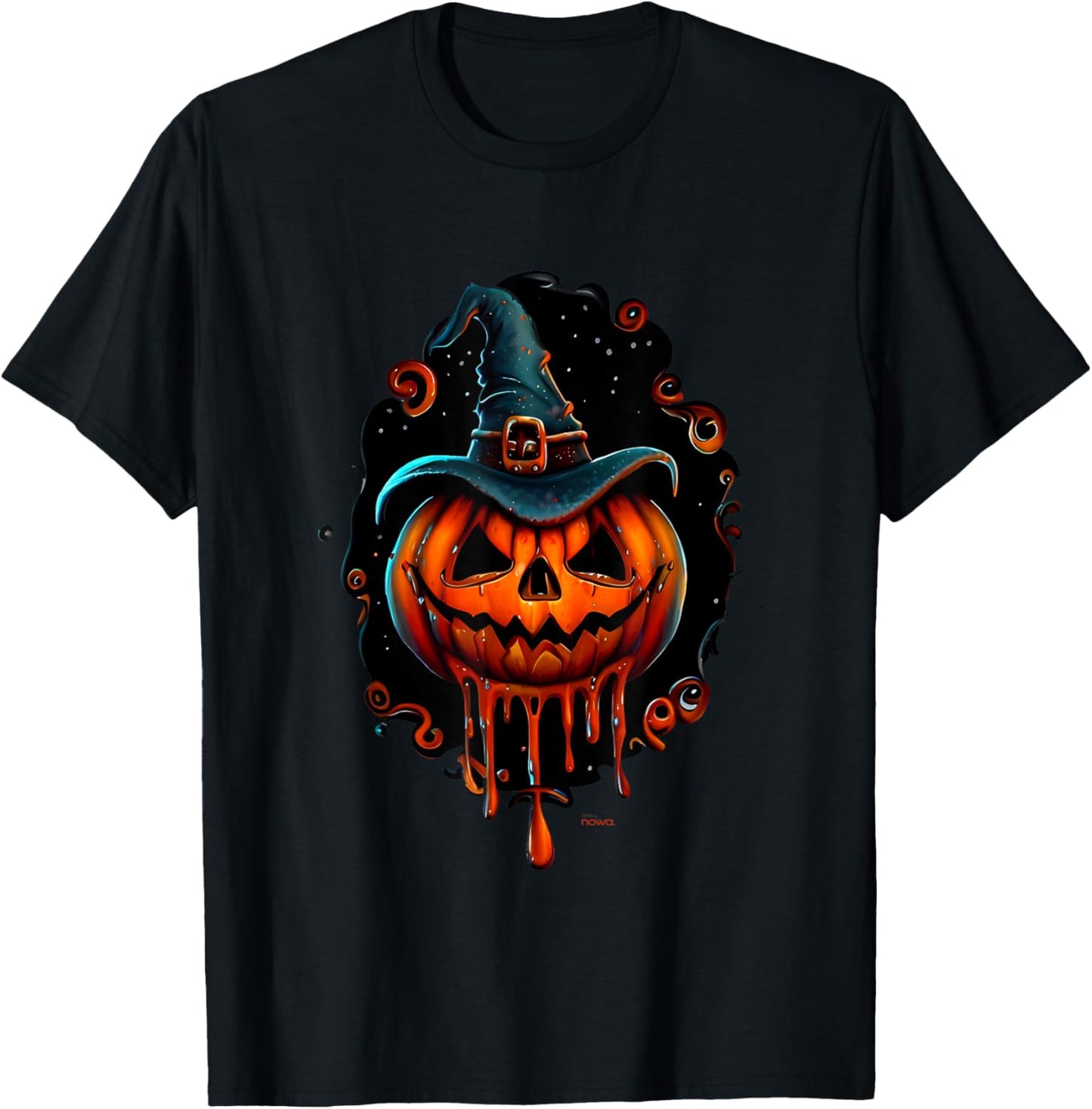 Funny Scary Smiling Pumpkin with Witchs Hat Halloween T-Shirt - T-Shirt | Black