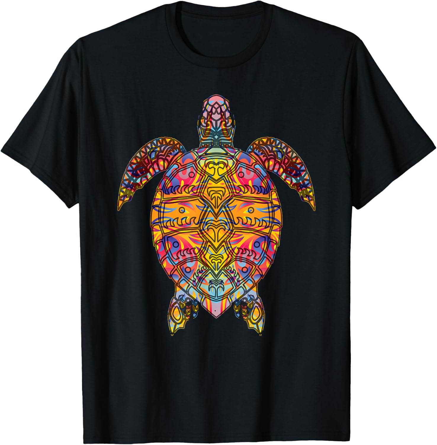 Psychedelic Hippie Sea Turtle Gift. Tribal Turtle design T-Shirt - T-Shirt | Black