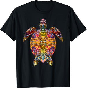 Psychedelic Hippie Sea Turtle Gift. Tribal Turtle design T-Shirt - T-Shirt | Black