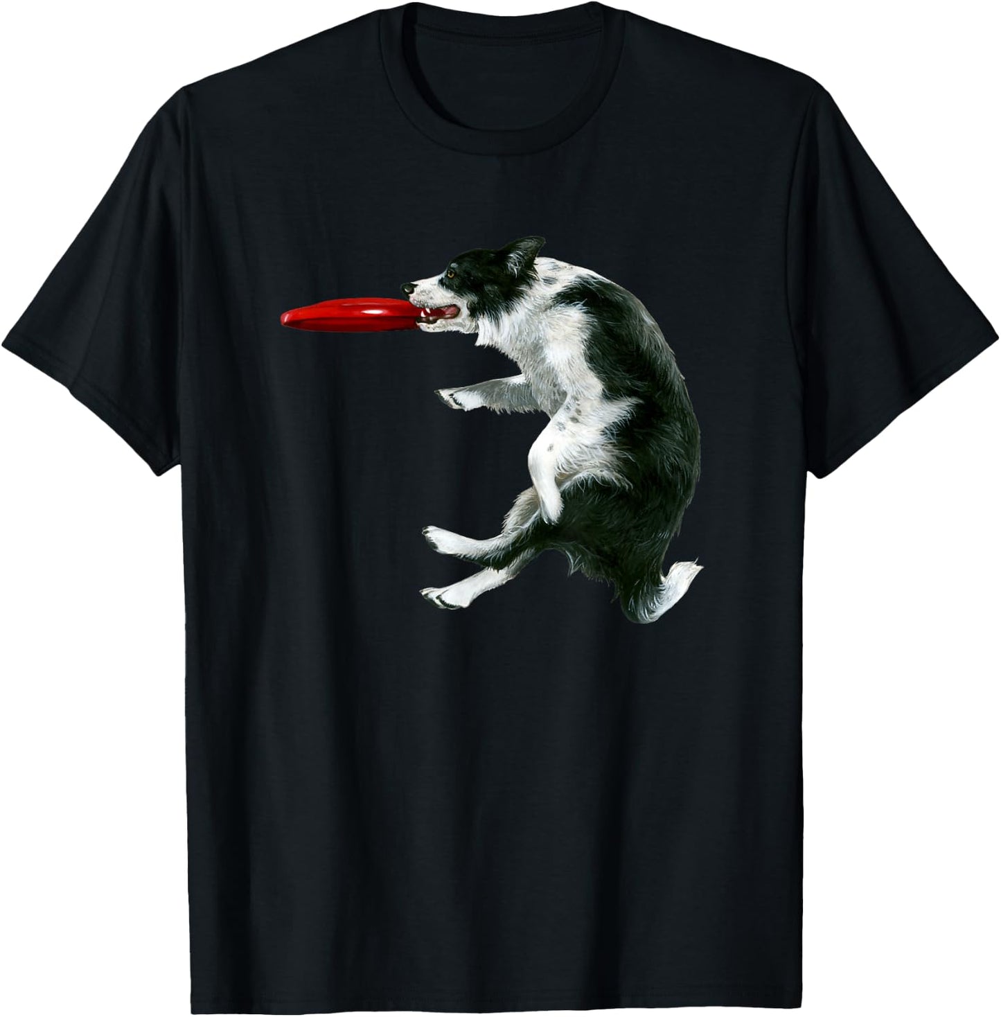 Border Collie Frisbee Graphic Sheepdog Print T-Shirt - T-Shirt | Black
