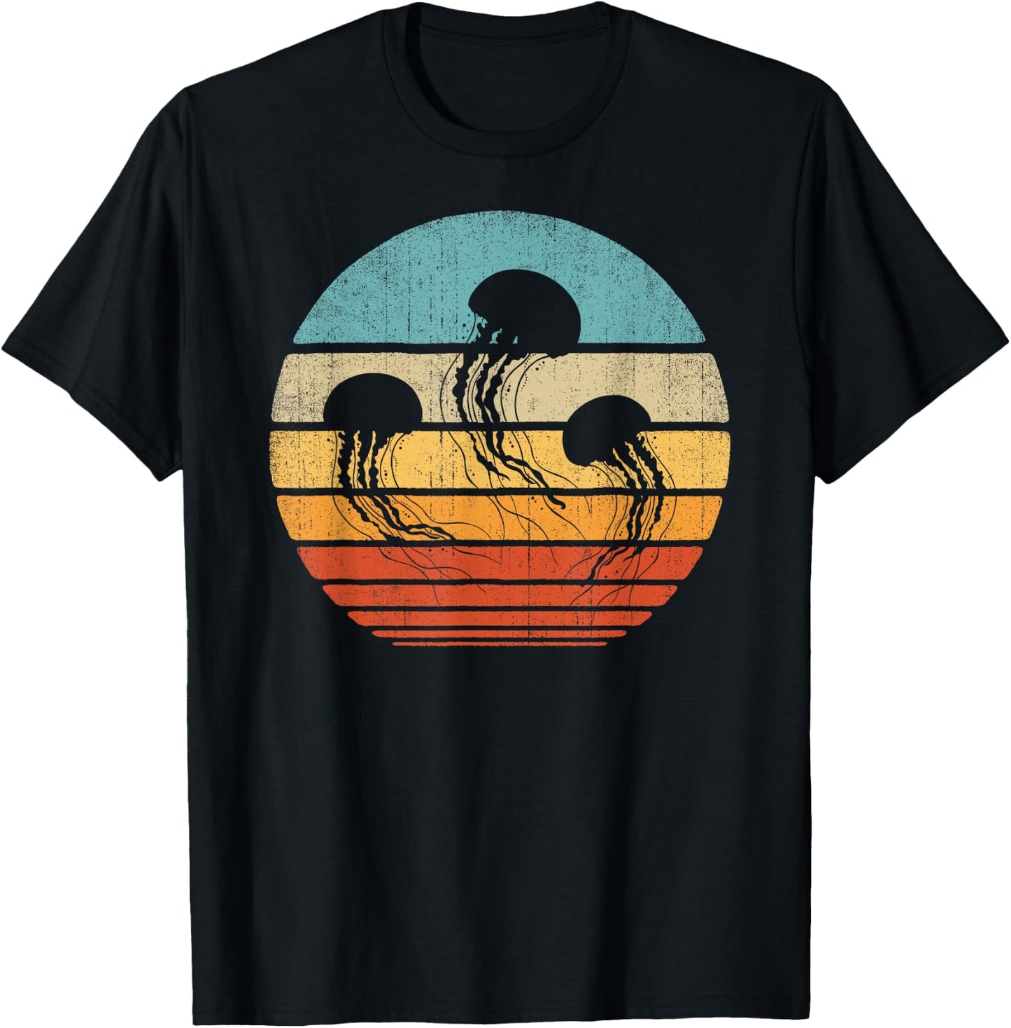 Jellyfish Retro Vintage 60s 70s Sunset Sea Animal Lovers Men T-Shirt - T-Shirt | Black