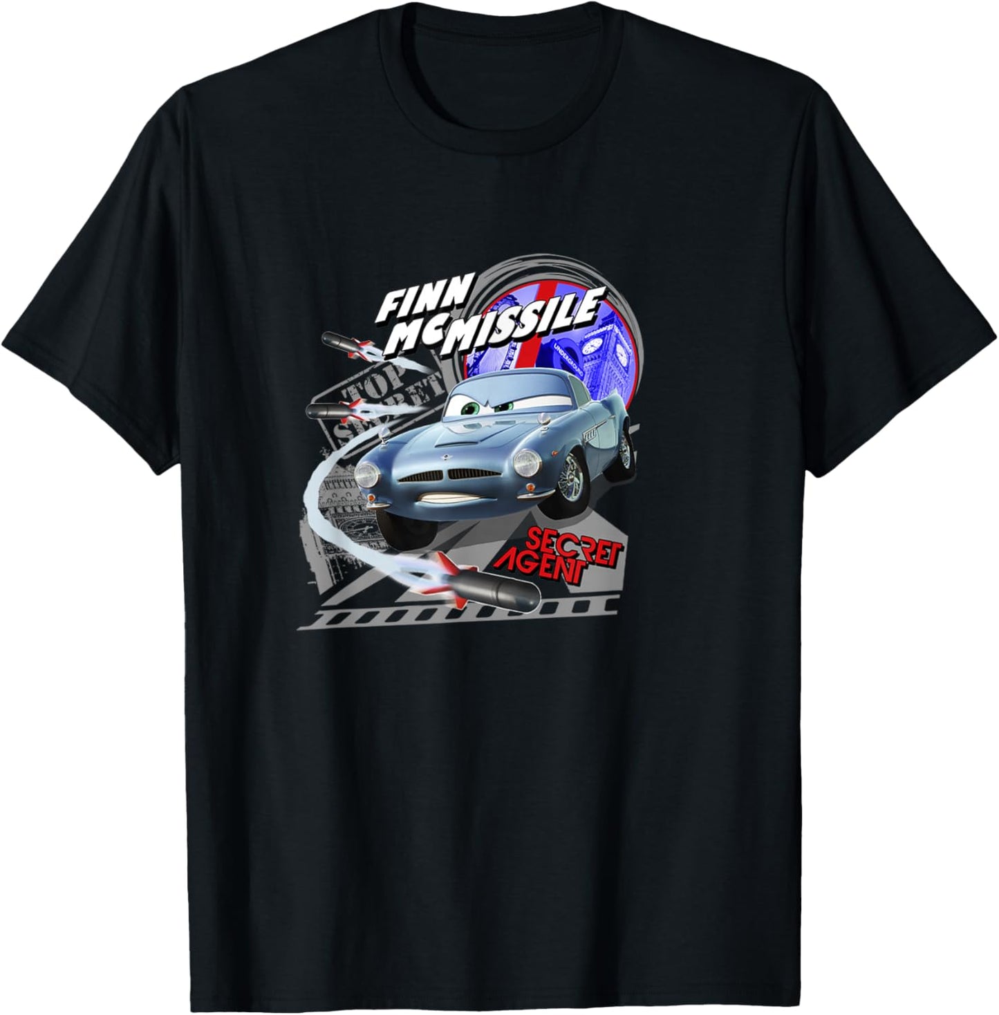 Disney Pixar Cars 2 Finn McMissile Secret Agent Poster T-Shirt - T-Shirt | Black