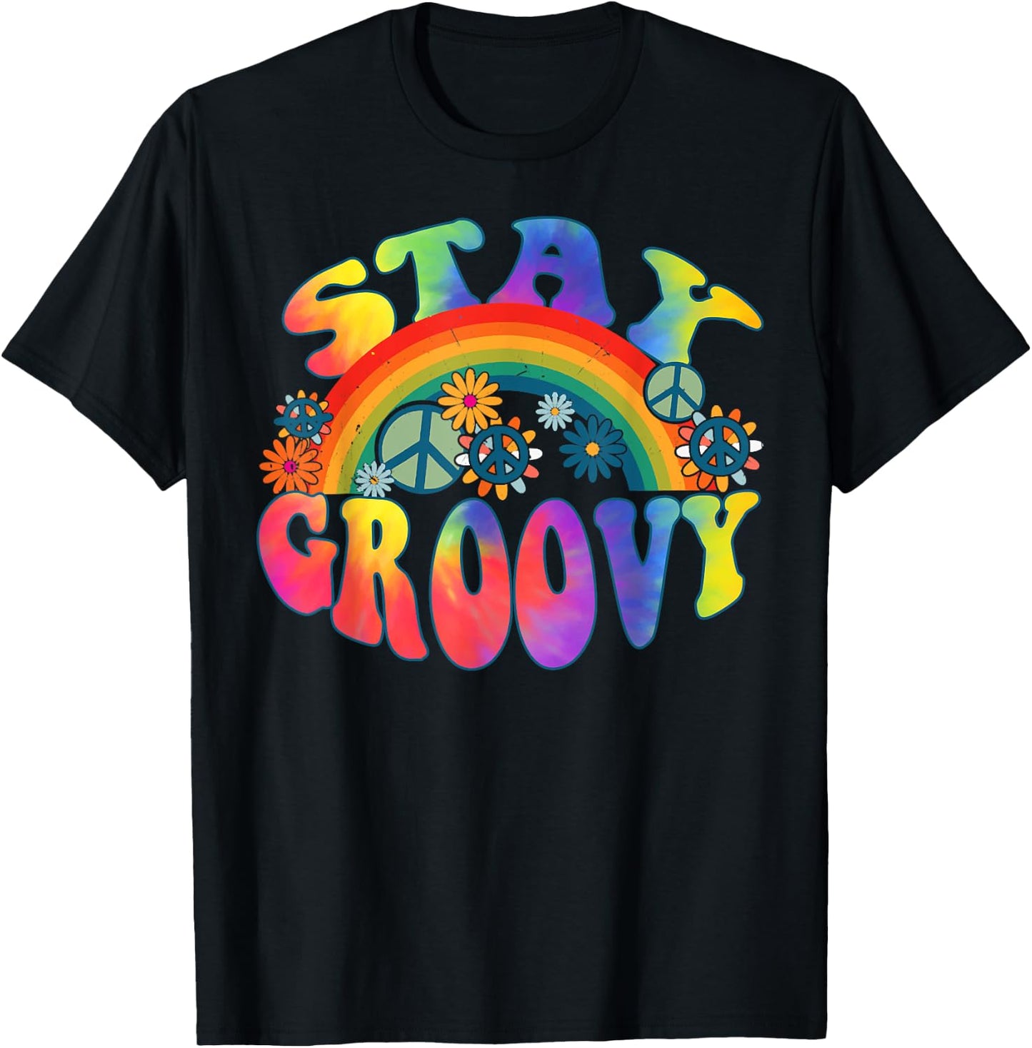PEACE SIGN LOVE 60s 70s Tie Dye Hippie Halloween Costume T-Shirt - T-Shirt | Black