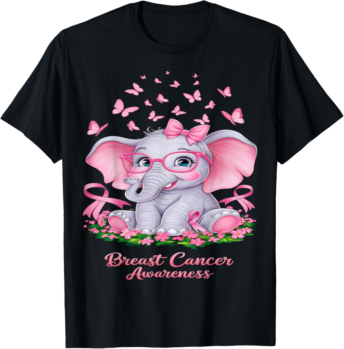 Cancer Awareness Breast Elephant T-Shirt - T-Shirt | Black