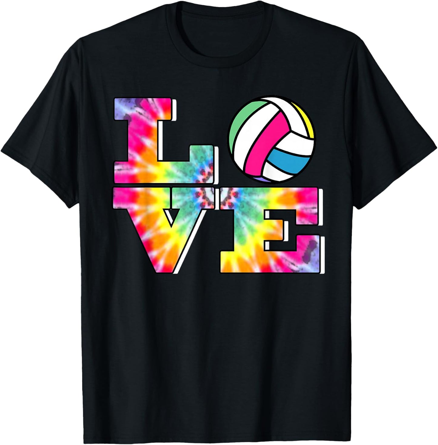 Girls Volleyball Tie Dye Love Colorful for Teenagers T-Shirt - T-Shirt | Black