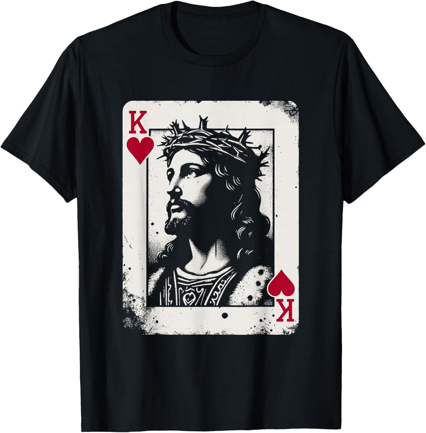 Jesus King of Hearts - Vintage Religious Card Game Lover T-Shirt - T-Shirt | Black