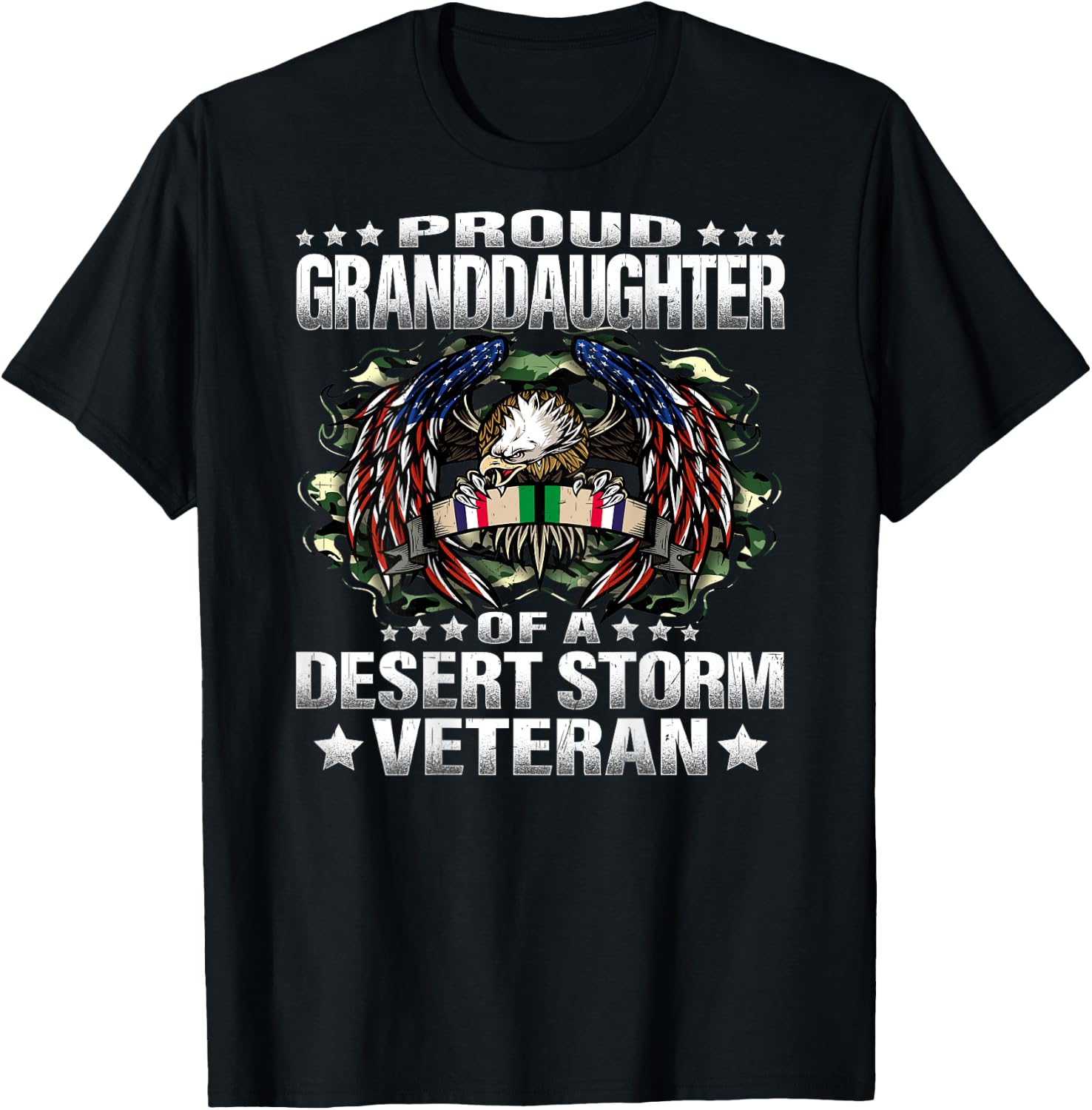 Proud Granddaughter Of A Desert Storm Veteran Vet's Family T-Shirt - T-Shirt | Black