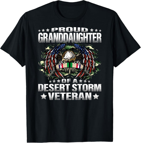 Proud Granddaughter Of A Desert Storm Veteran Vet's Family T-Shirt - T-Shirt | Black