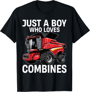 Just a Boy Who Loves Combines, Red Combine Harvester T-Shirt - T-Shirt | Black