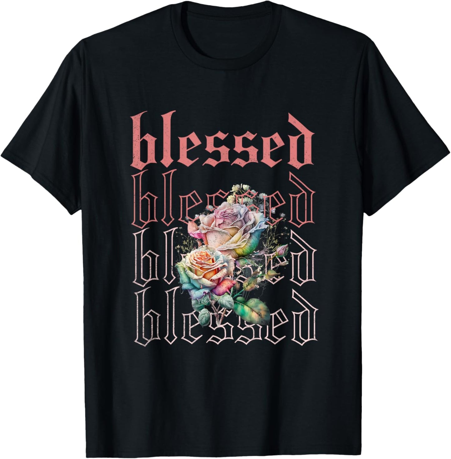 Christian Streetwear Blessed, Simple Christian Roses T-Shirt - T-Shirt | Black