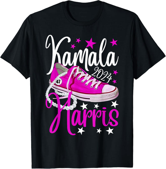 Kamala Harris 2024 For USA President 47th Chucks And Pearls T-Shirt - T-Shirt | Black