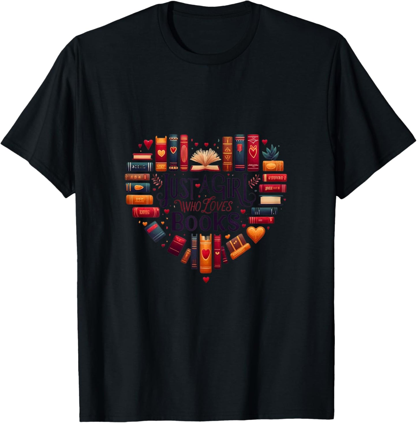 Cute Just A Girl Who Loves Books - Heart Shape Reader T-Shirt - T-Shirt | Black