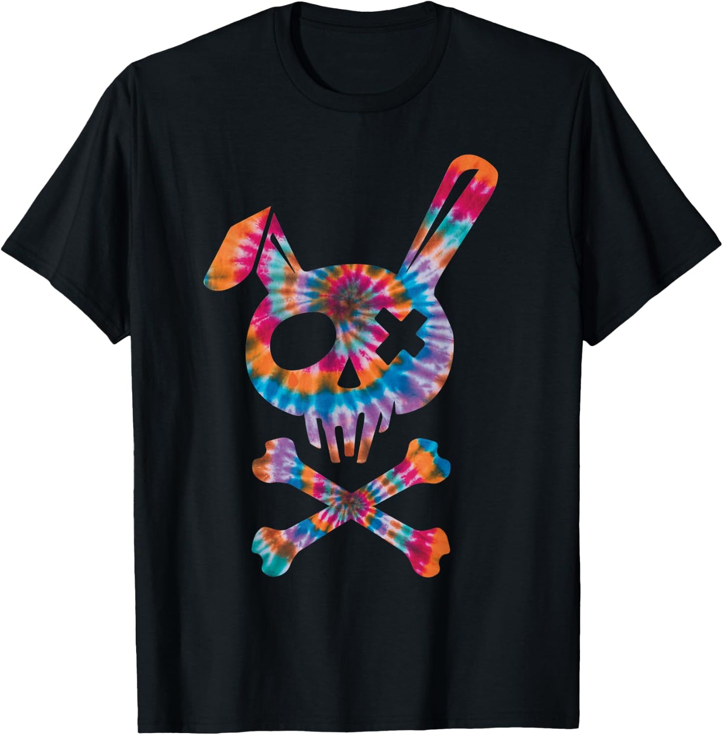 Scary Skull And Crossbones Bad Rabbit Horror Bunny Tie Dye T-Shirt - T-Shirt | Black