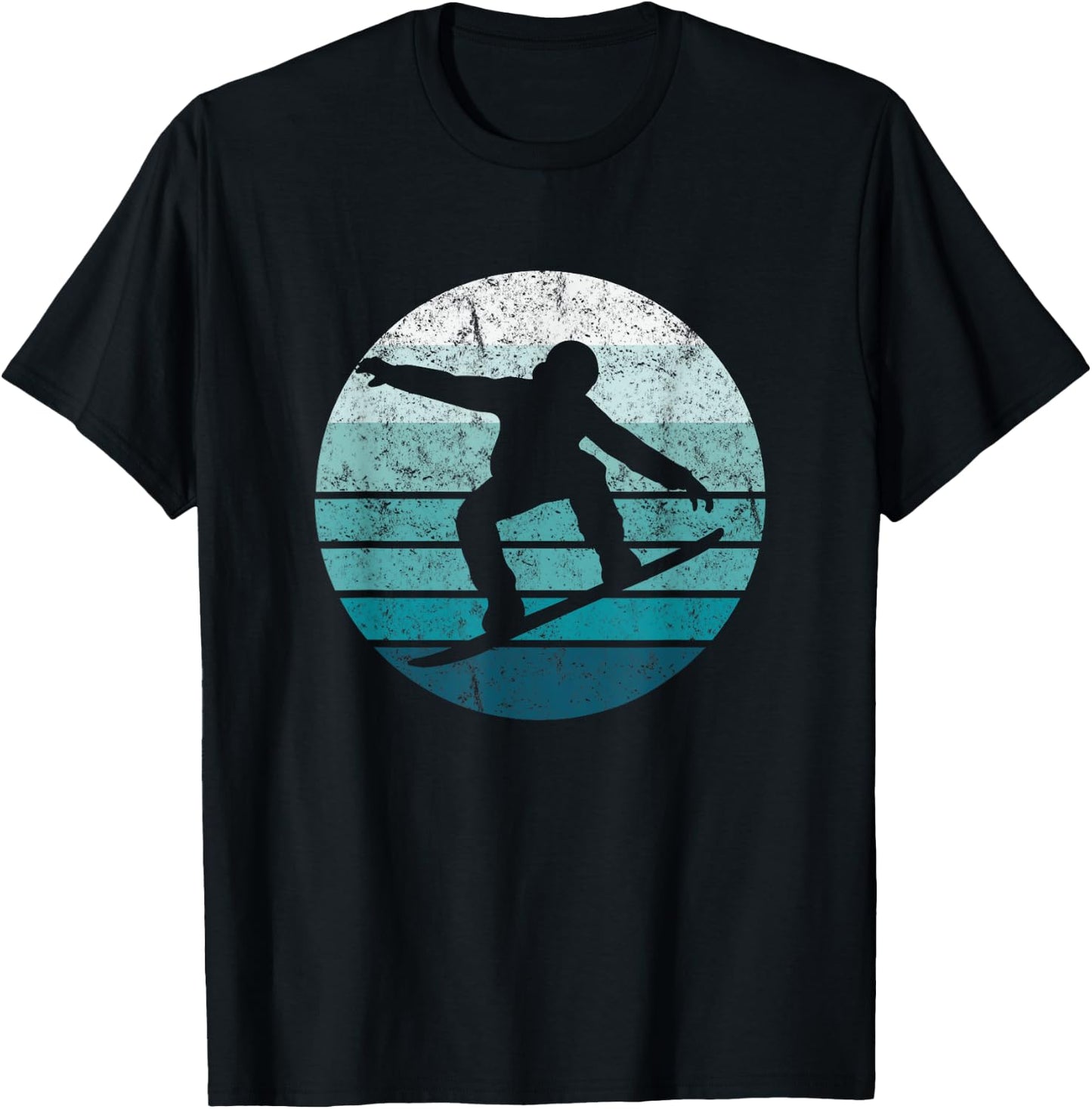 Snowboard, Retro Style Snowboarding, Blue Sunset T-Shirt - T-Shirt | Black