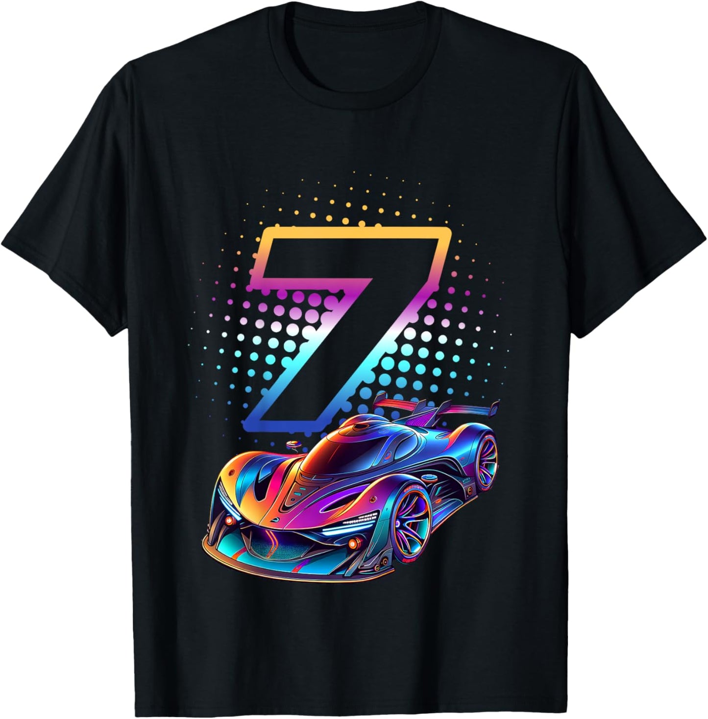 7 Jahre altes Rennauto 7. Geburtstag Futuristischer Rennwagen T-Shirt - T-Shirt | Black