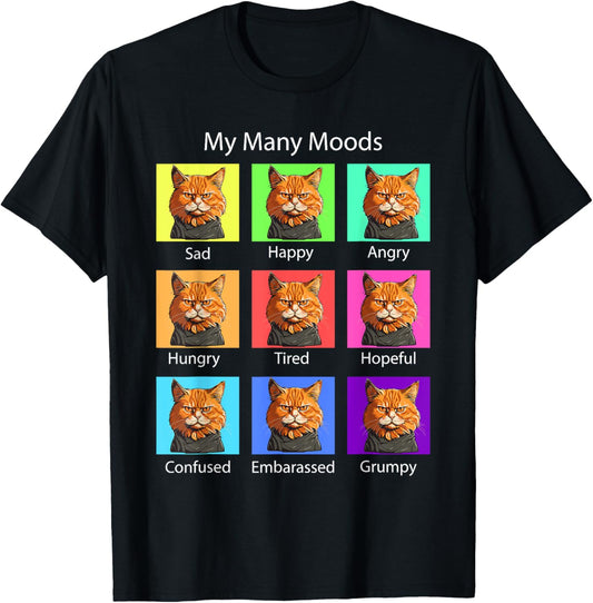 My Many Moods Funny Cat Grumpy Face - Kitten Cat Lover T-Shirt - T-Shirt | Black