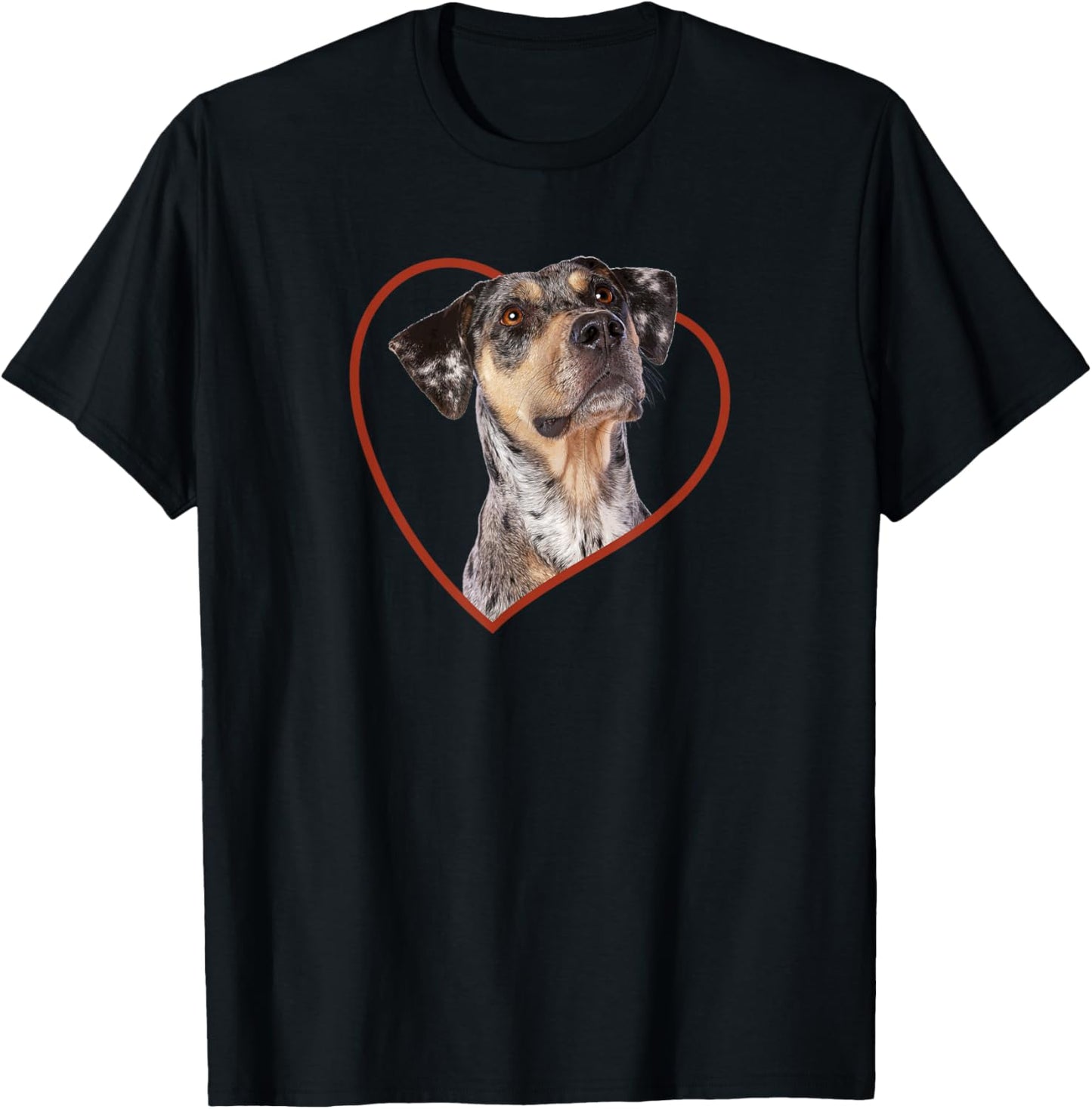 Louisiana Catahoula Leopard Dog Portrait Heart T-Shirt - T-Shirt | Black