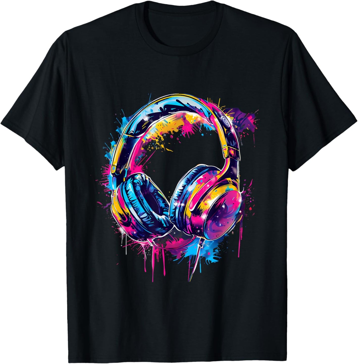 Headphones Music DJ House Dance Club Music Headphones Splash T-Shirt - T-Shirt | Black