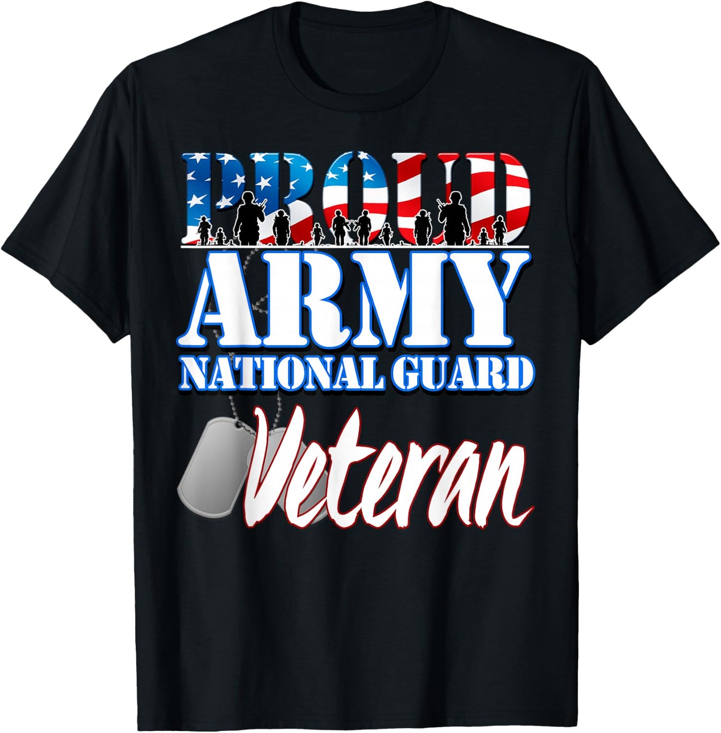 Proud Army National Guard Veteran Dog Tag Flag Women T-Shirt - T-Shirt | Black