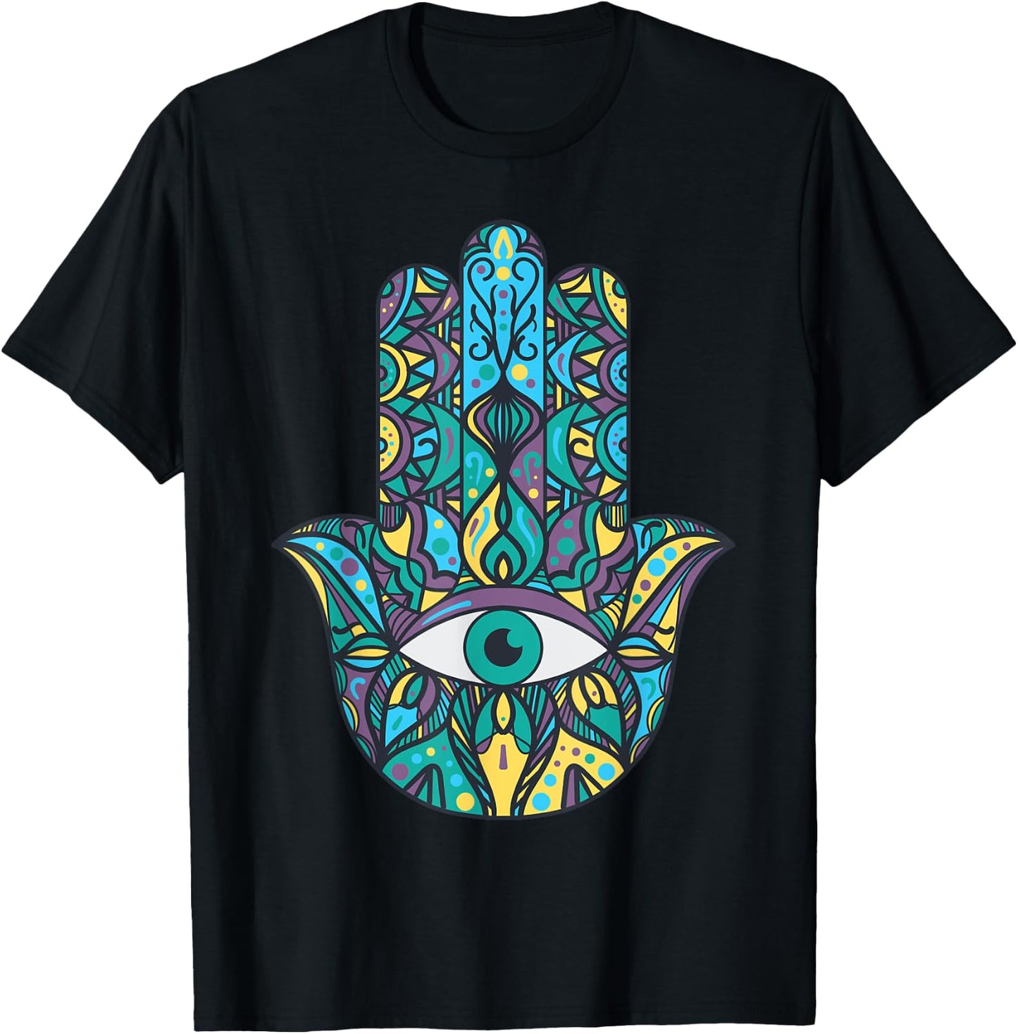 Hamsa Hand Meditation Yoga Hand Of Fatima Men Women T-Shirt - T-Shirt | Black