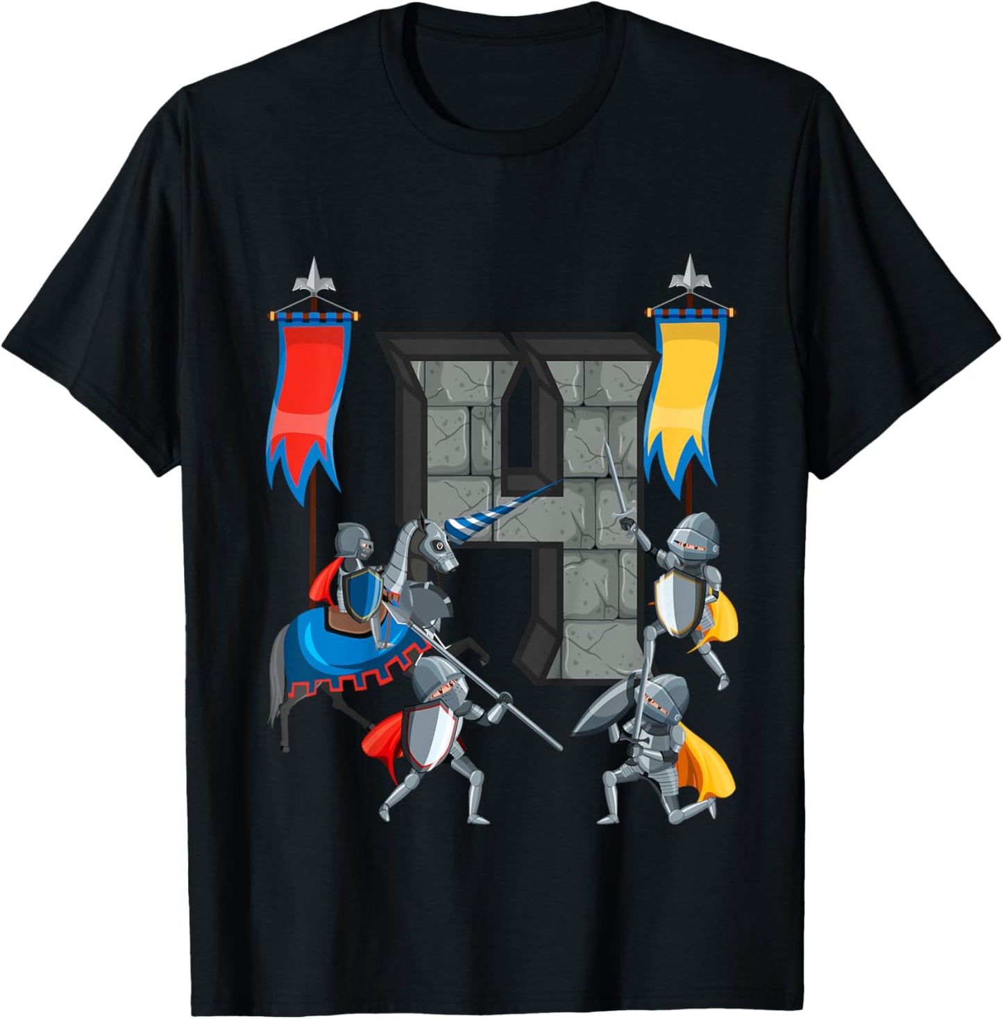 Medieval Knights Middle Ages History Castle 4th Birthday T-Shirt - T-Shirt | Black