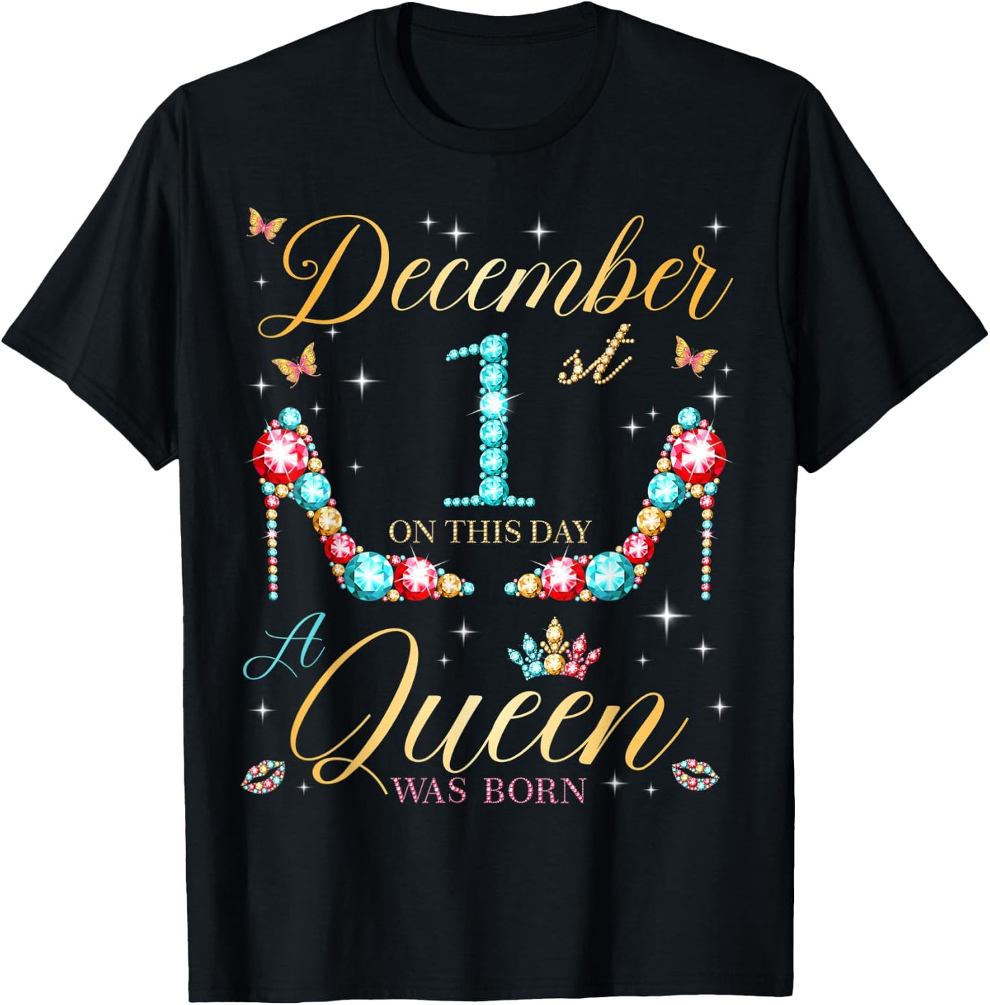 On December 1st A Queen Was Born on December 1 Birthday T-Shirt - T-Shirt | Black