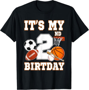 It's my 2nd Birthday Sport Balls 2 Year Old Kids Party T-Shirt - T-Shirt | Black