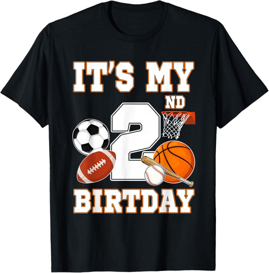 It's my 2nd Birthday Sport Balls 2 Year Old Kids Party T-Shirt - T-Shirt | Black