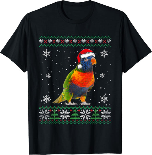 Santa Parrot Ugly Sweater Animals Christmas Pajama T-Shirt - T-Shirt | Black