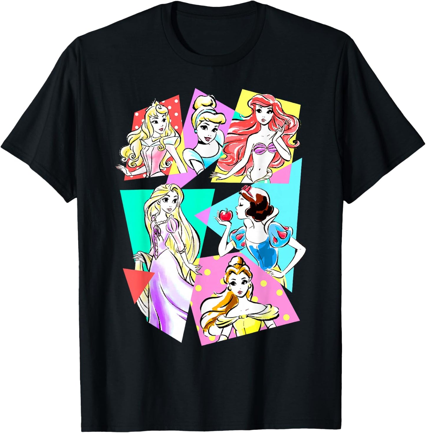 Disney Princesses Neon Pop Art Sketch Graphic T-Shirt - T-Shirt | Black
