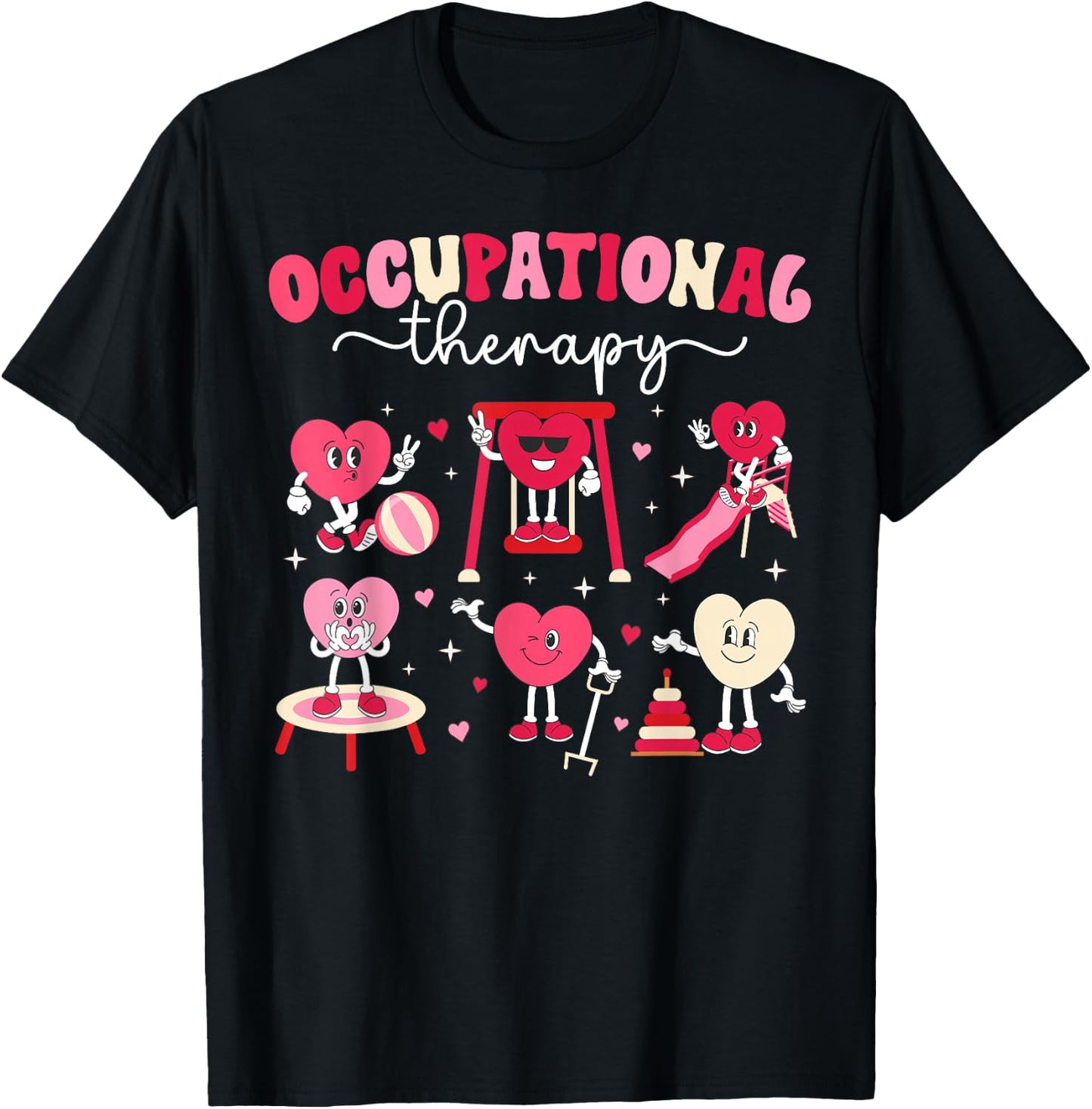 Valentines Day Women's -Adults Occupational Therapy Valentine Black Small Modern Lightweight Unique Graphic Cartoon Round Neck Short Sleeve T-Shirt - T-Shirt | Black
