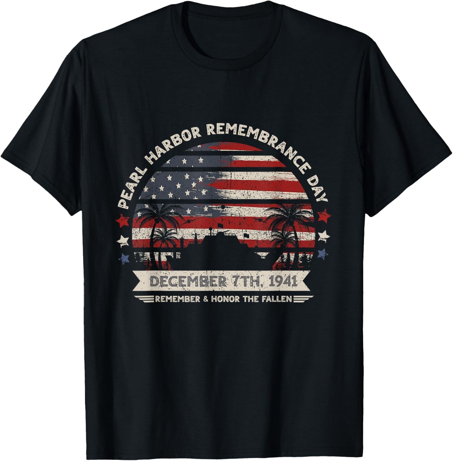 Vintage Hawaii USA Flag , Pearl Harbor Memorial Day Gift T-Shirt - T-Shirt | Black