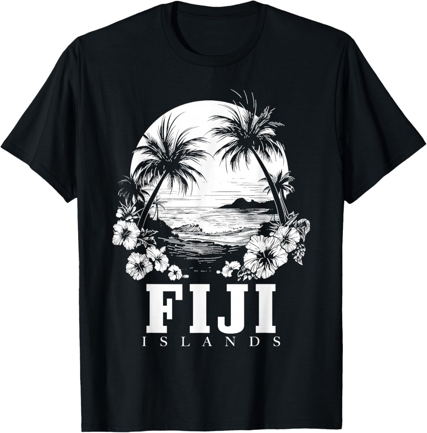 Fiji Islands Hibiscus Flowers Beach Surfer Souvenir T-Shirt - T-Shirt | Black
