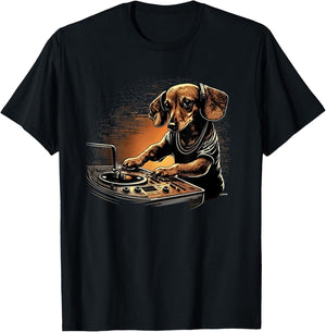 Funny Dachshund Cute Dj Electronic Music EDM Party T-Shirt - T-Shirt | Black