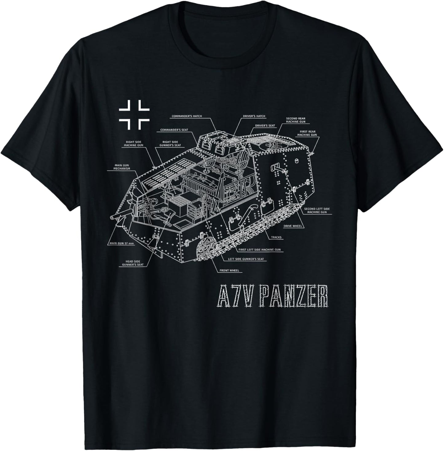 World War 1 German Tank A7V Blueprint T-Shirt - T-Shirt | Black