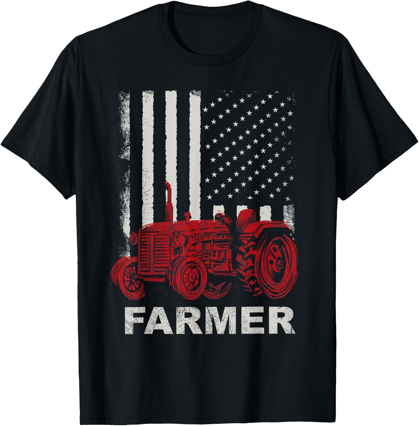 American Flag Farm Tractors Vintage Patriotic Farming Farmer Women Kids Men T-Shirt - T-Shirt | Black
