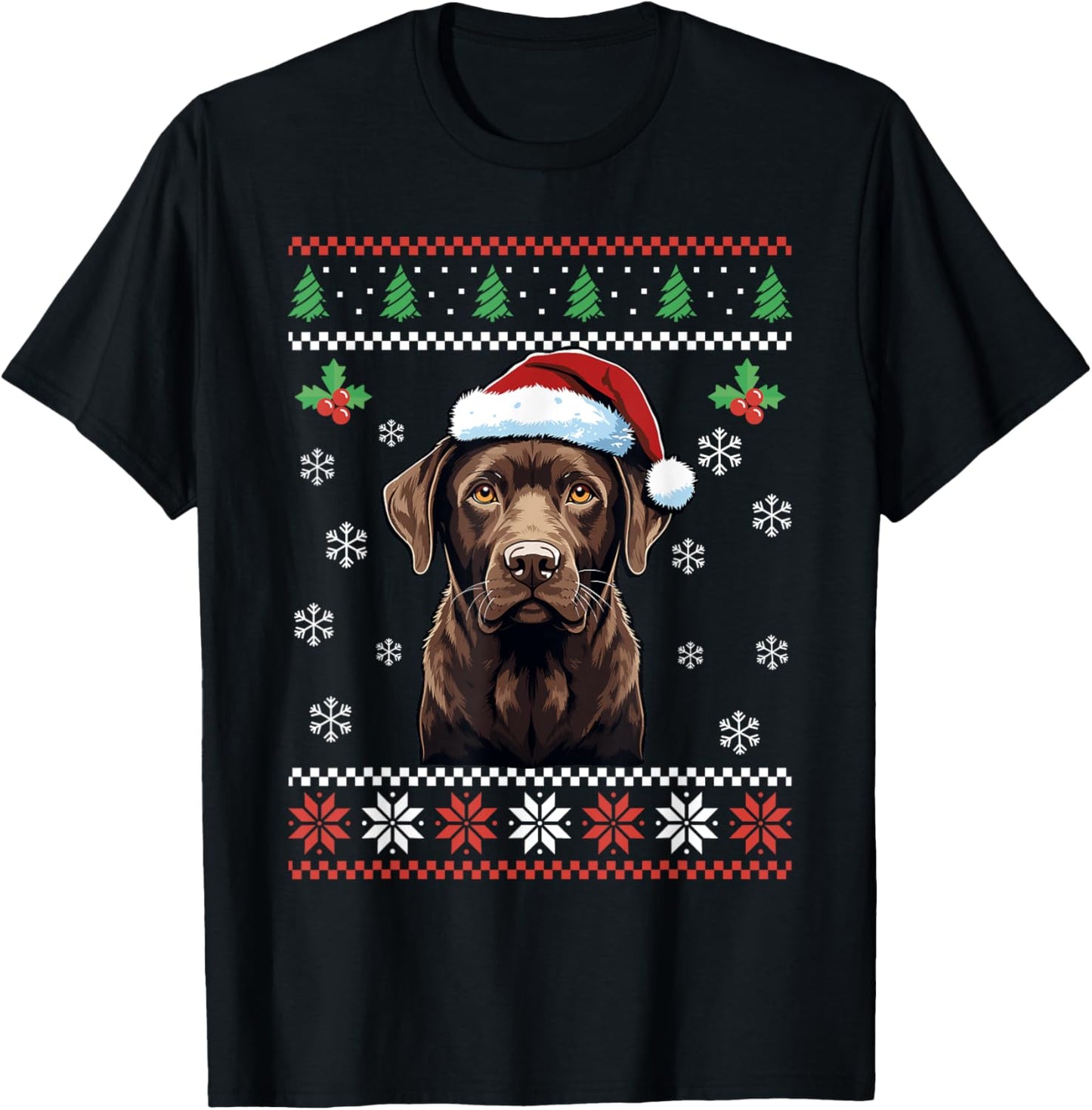 Chocolate Labrador Ugly Christmas Sweater Xmas Adults Kids T-Shirt - T-Shirt | Black