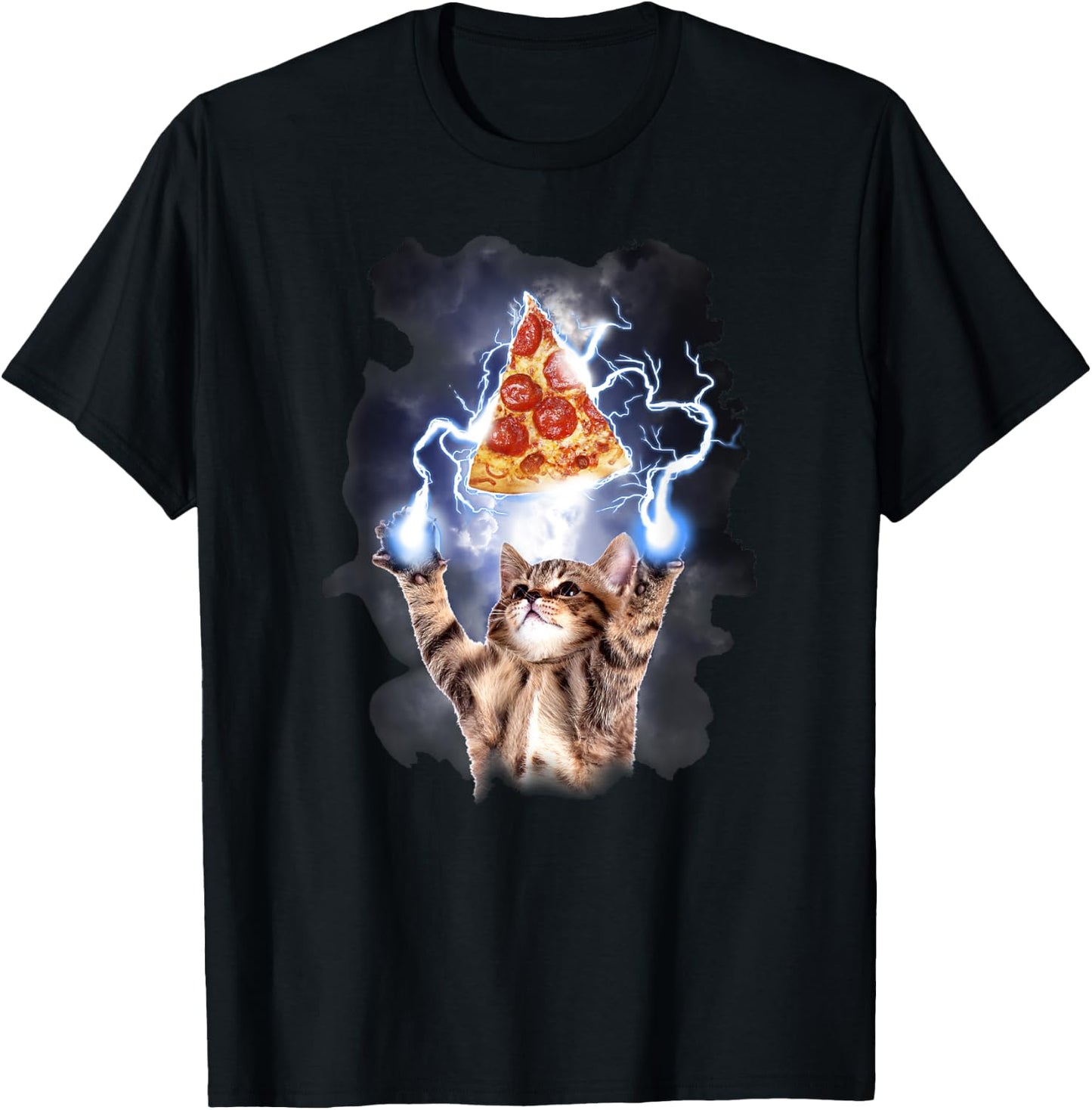 Lightning Pizza Cat T-Shirt - T-Shirt | Black