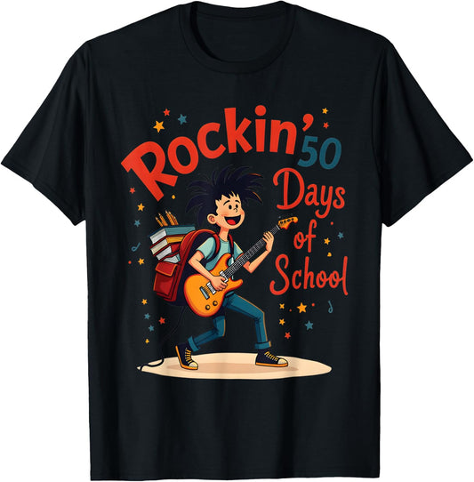 Rockin 50 Days Of School Celebration Fun T-Shirt - T-Shirt | Black